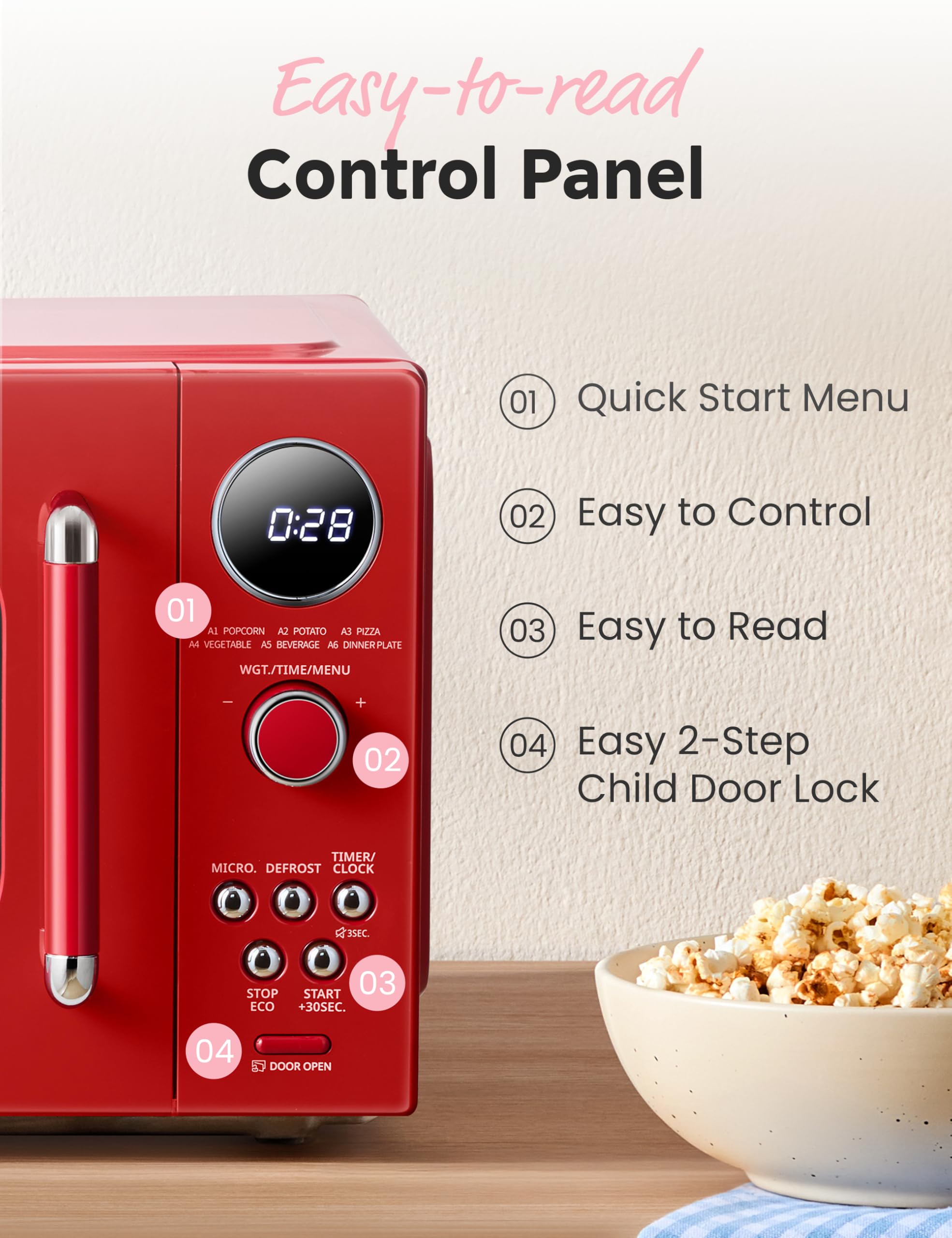 COMFEE' Retro Microwave Oven, 0.9 Cu.Ft 900W Countertop, Red
