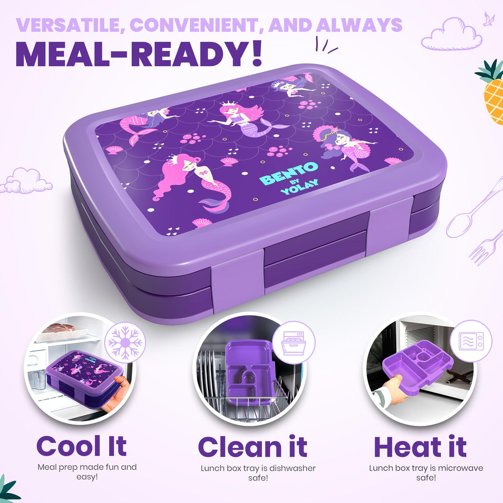 YOLAY Bento Box for Kids, 5-Compartment, Mermaid