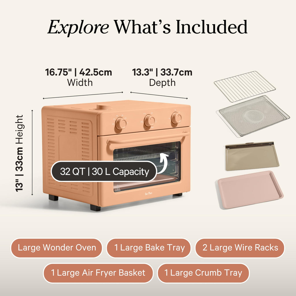 Our Place Large Wonder Oven | 6-in-1 Stainless Steel Air Fryer Toaster Oven Combo with Basket, Rack, Pan & Tray | 3-Rack, 31.7 QT, Large Capacity - Toast, Roast, Bake, Reheat, Broil & Steam | Spice
