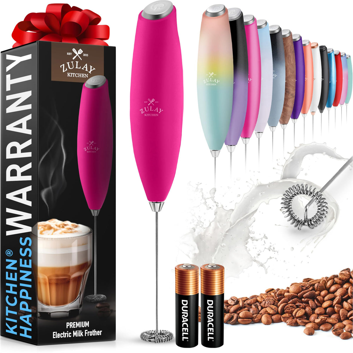 Zulay Powerful Milk Frother for Coffee with Upgraded Titanium Motor - Handheld Electric Whisk, Milk Foamer, Mini Mixer & Coffee Blender for Frappe, Latte, Matcha, No Stand - Pristine Teal