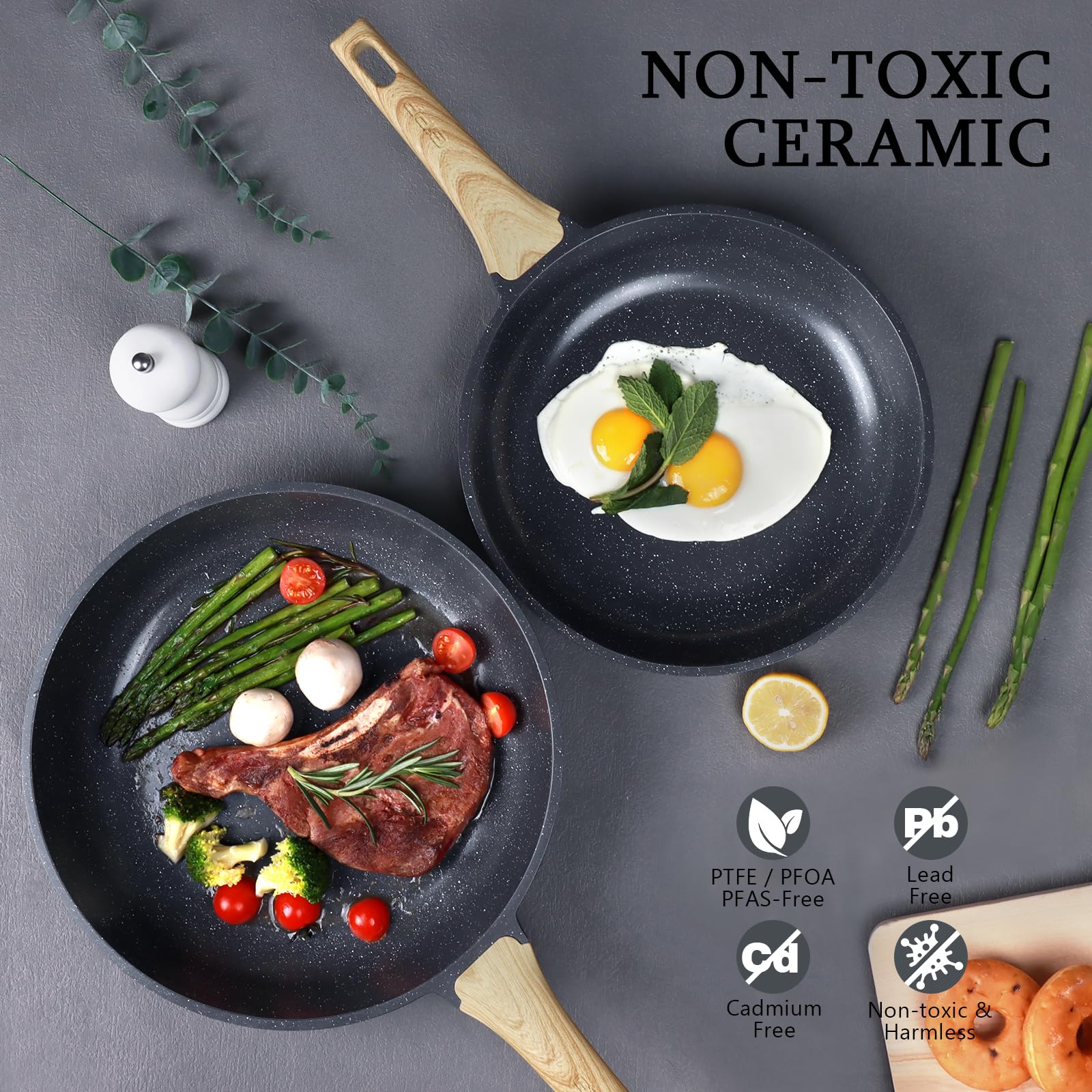 GiPP Non Stick Frying Pan - 8" Nonstick Pan Skillet with Ceramic Coating,Non Toxic Fry Pans for Cooking, Omelette Pan with Stay Cool Handle, Induction Compatible, PFAS/PTFE/PFOA Free (Gray)