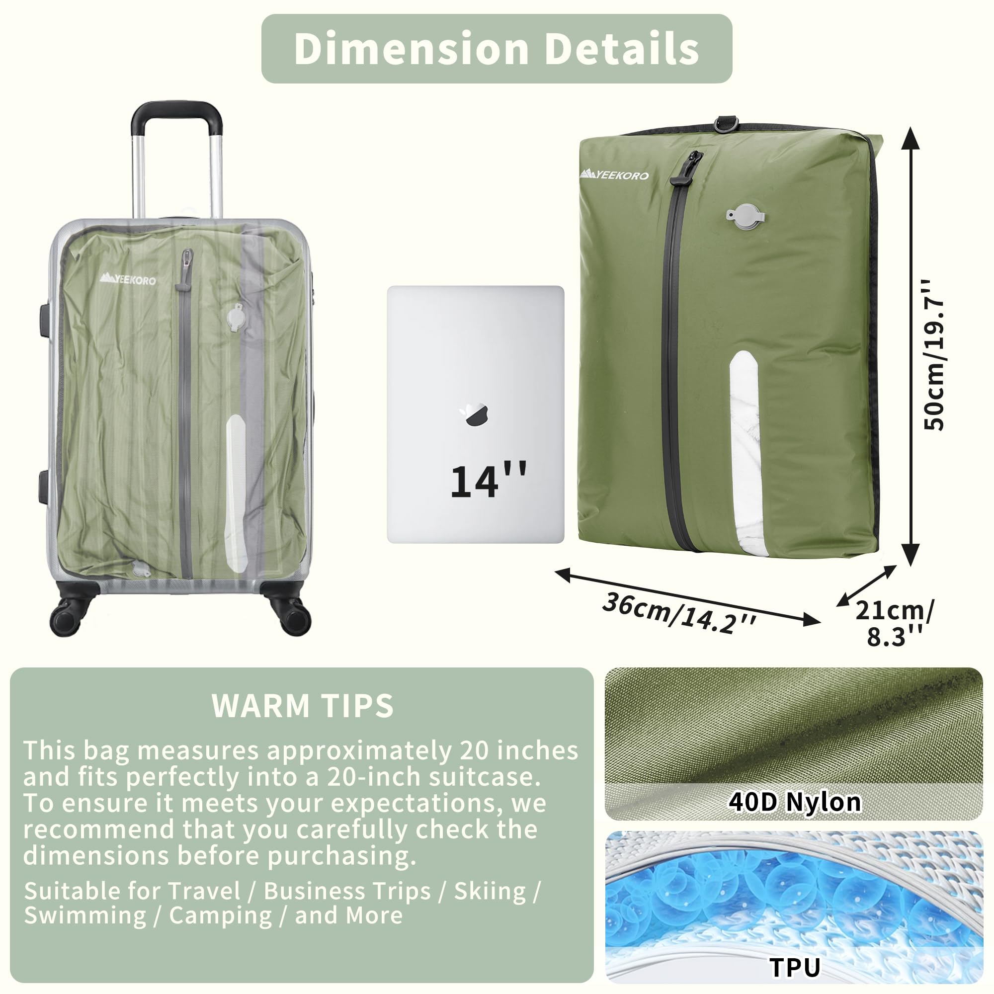 YEEKORO Vacuum Bag for Travel,IPX8 Waterproof Reusable Compression Bags