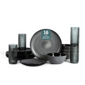 Stone Lain Dua 16-Piece Dinnerware Set Stoneware, Borosilicate Glass, Black