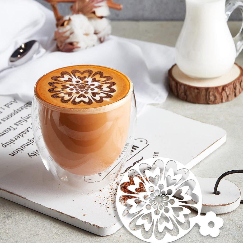 Sitsink Mandala Flower Coffee Stencils - 25 Pcs Stencils for Cookies Sourdough Bread Decor, Reuable Template for Crafts Floral Design