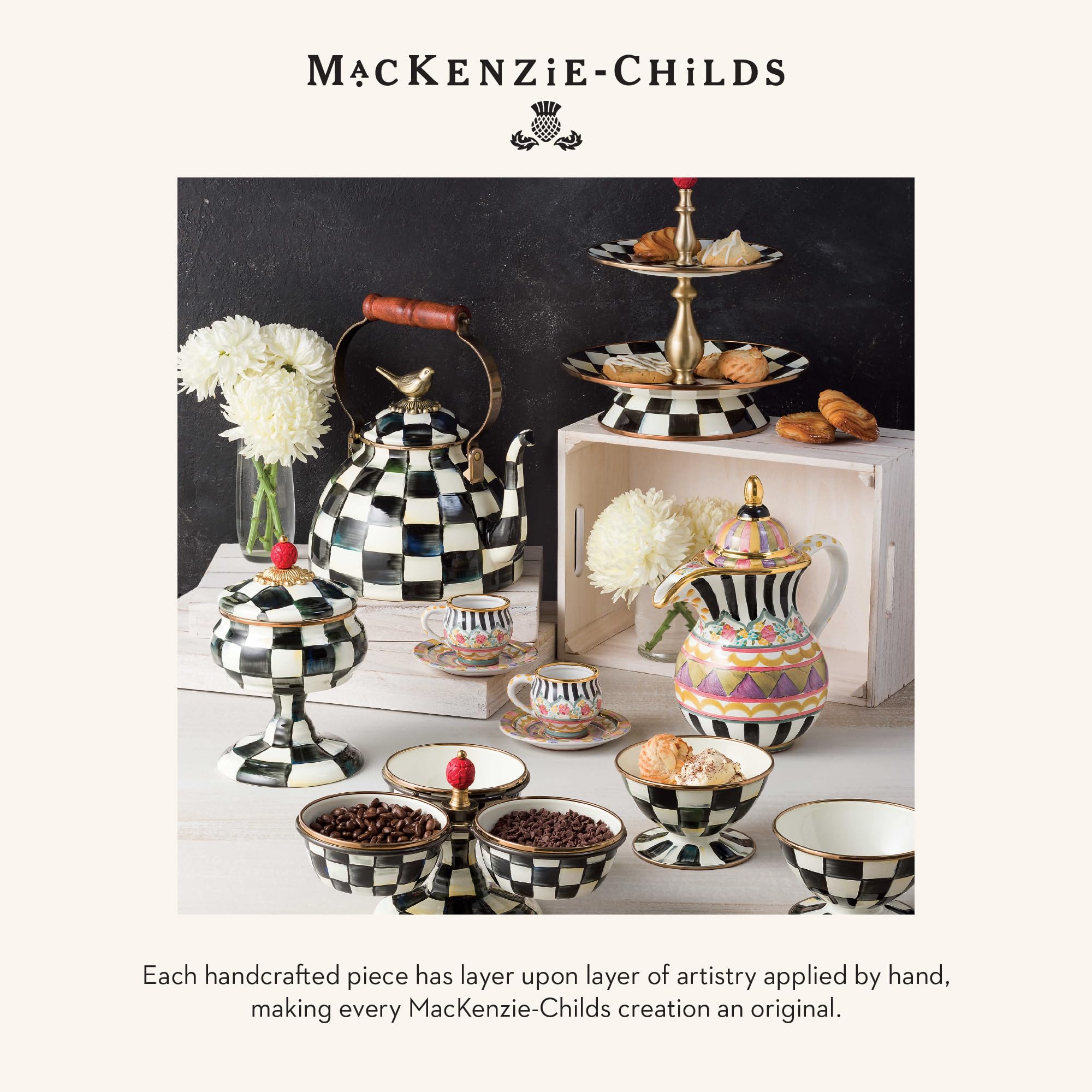 MACKENZIE-CHILDS Slotted Spoon, Silicone Turner for Cooking, Black-and-White Courtly Check