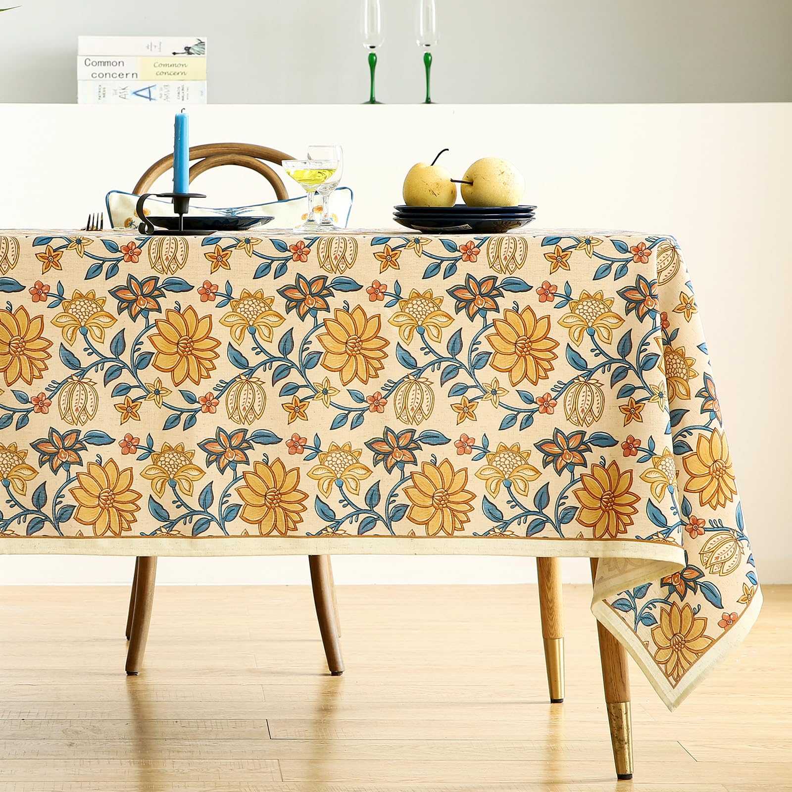 ISAENNE Designer Vintage Linen Rectangular Tablecloth,118"x67"-Estevan B