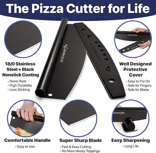 16-Inch Pizza Cutter Rocker Blade, 304 Stainless Steel Slicer Knife, Black