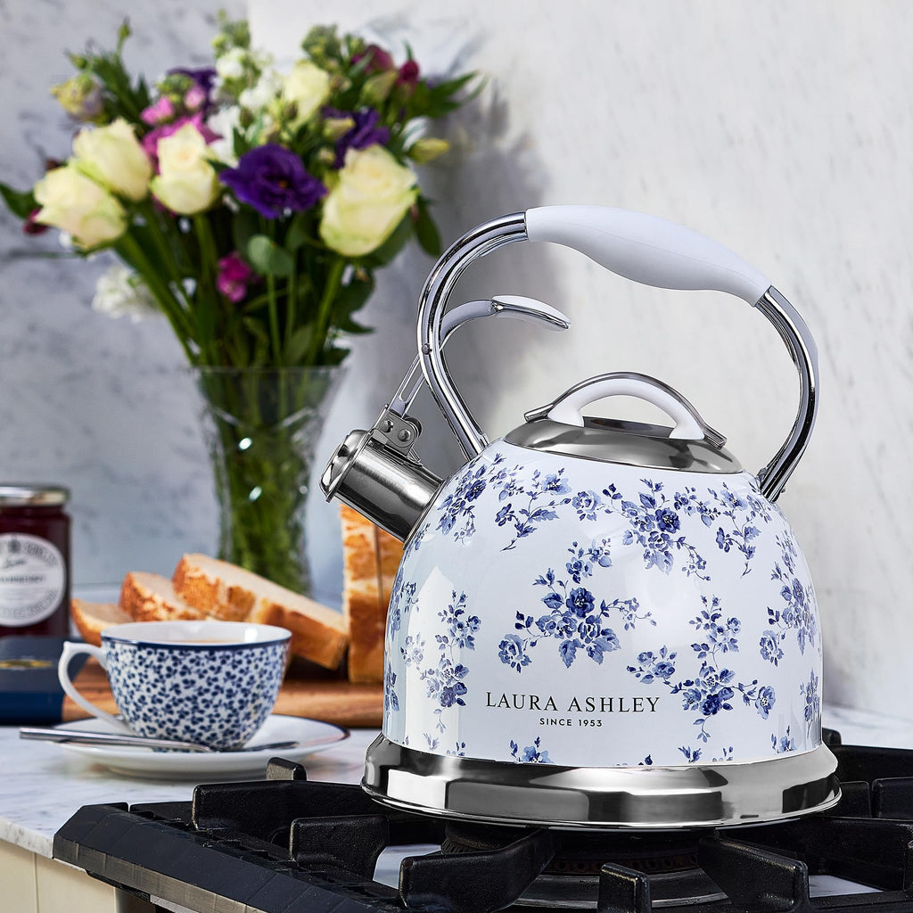 Laura Ashley China Rose Whistling Tea Kettle Stovetop, Tea Pot for Stove