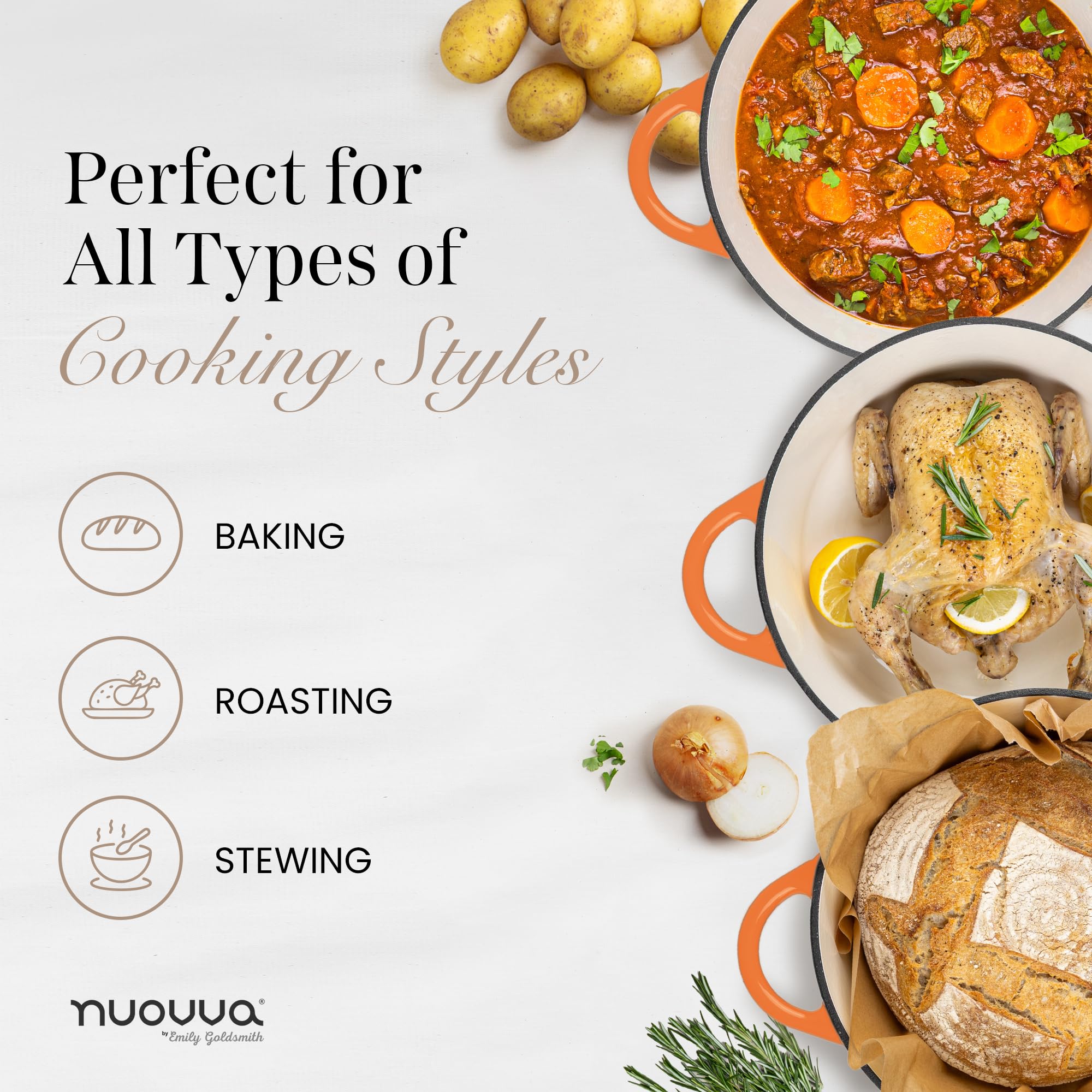 Cast Iron Pot with Lid-Non-Stick Ovenproof Enamelled Casserole Pot, Oven Safe up to 500° F-Sturdy Dutch Oven Cookware - Orange, 5-Quart, 24cm by- Nuovva