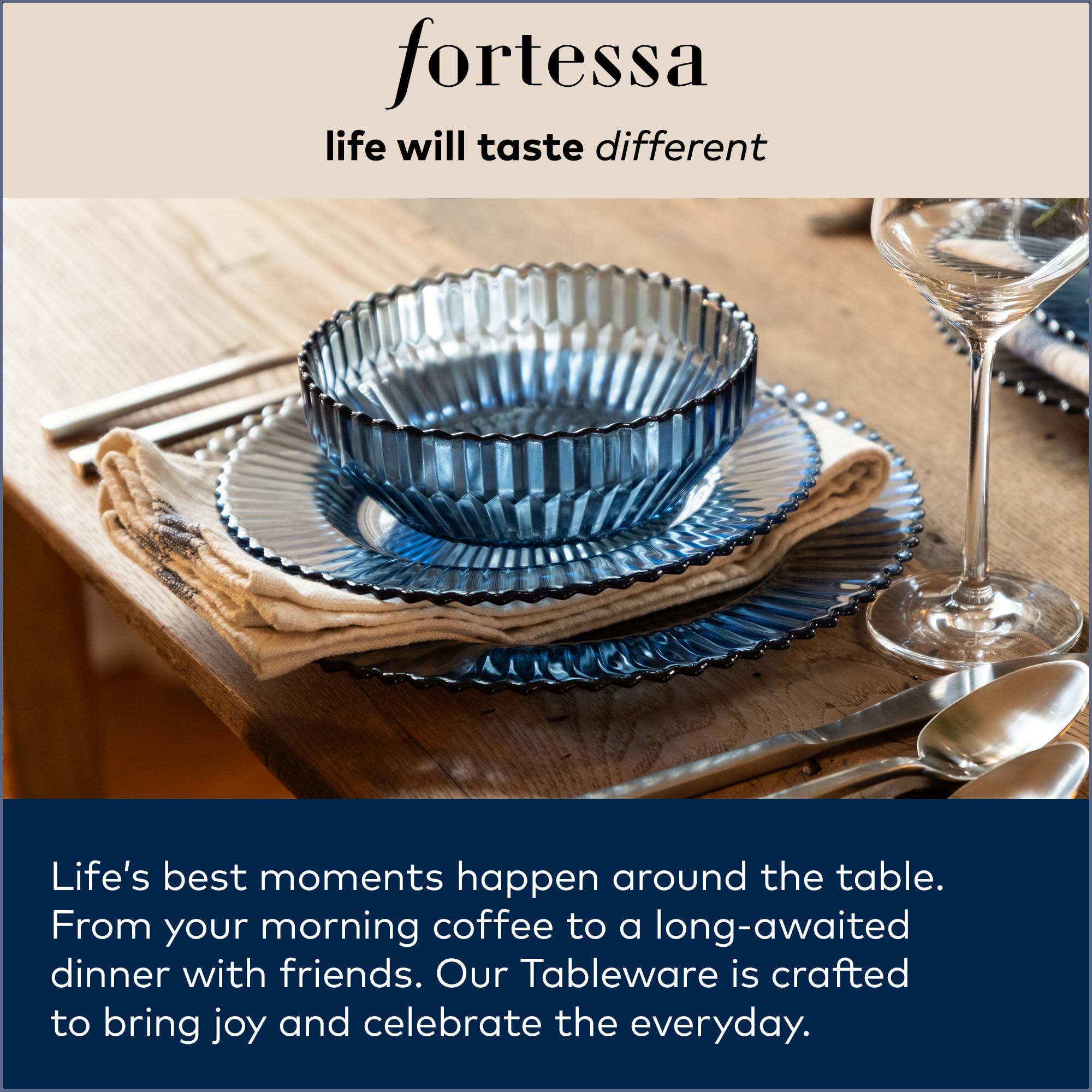 FORTESSA Los Cabos Tableware, 16-Piece Glass Dinnerware Set with 4 Dinner Plates, 4 Salad Plates, 4 Coupe Bowls and 4 Cereal Bowls, Dishwasher-Safe Glass Plate Set, Pink