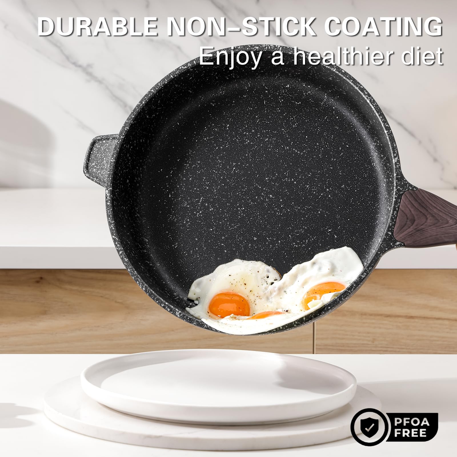 Kordisen Nonstick Deep Frying Pan Skillet with Lid, 10 Inch