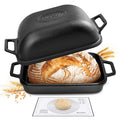 Davivy 9QT Large Dutch Oven for Sourdough Bread with Silicone Baking Mat, 12.3" x 9.2", Non-stick Cast Iron Sourdough Loaf Pan, Cast Iron Sourdough Baking Pan Large Capacity, Matte Black