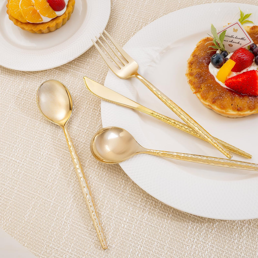 LIYH 102Pcs Gold Heavy Duty Plastic Silverware Set for Wedding Parties
