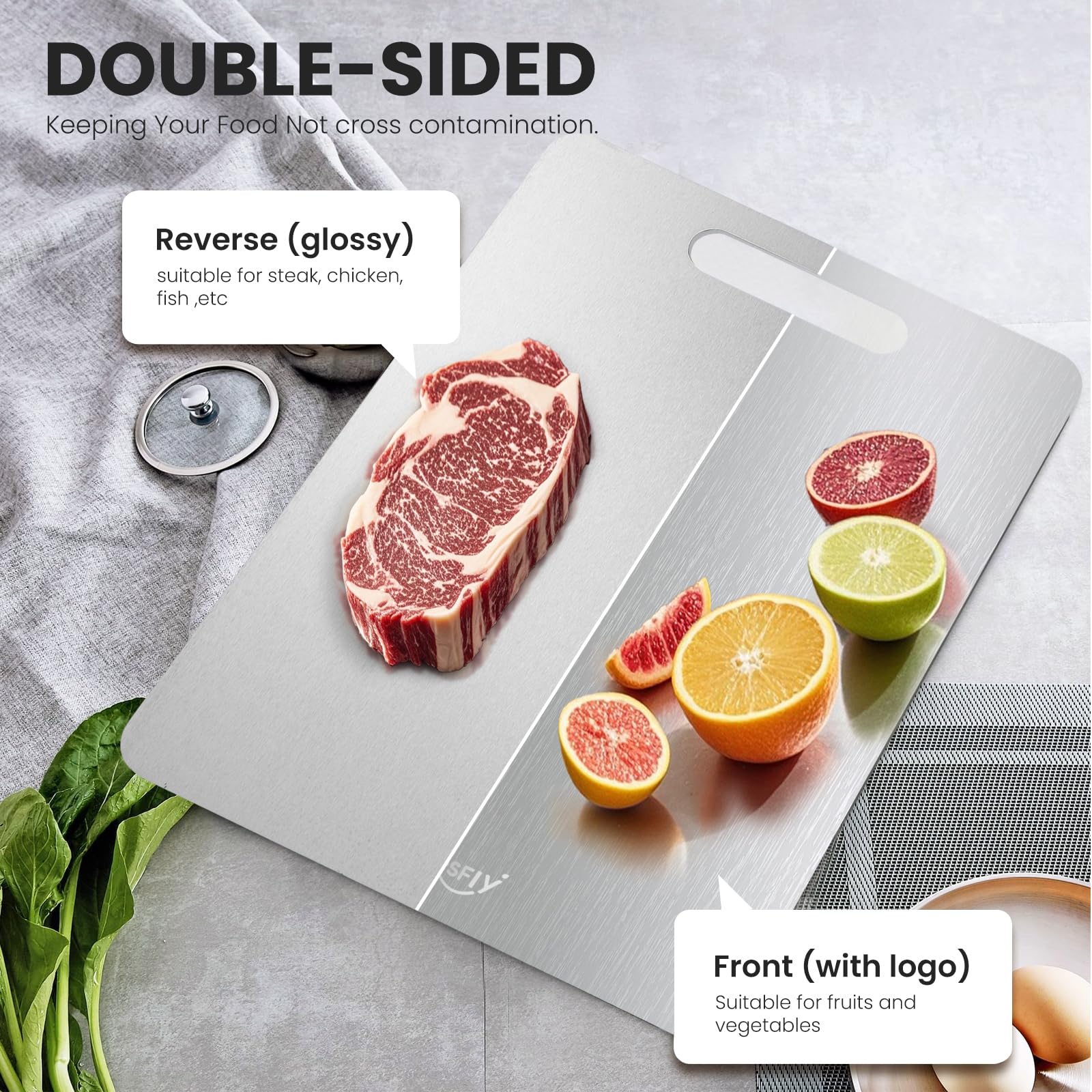 3 Pack Titanium Cutting Board - 100% Pure Titanium Cutting Boards For Kitche,Easy to clean, Double-sided food-grade Cutting Board For Meats, Fruits And Vegetables (M+L+XL)