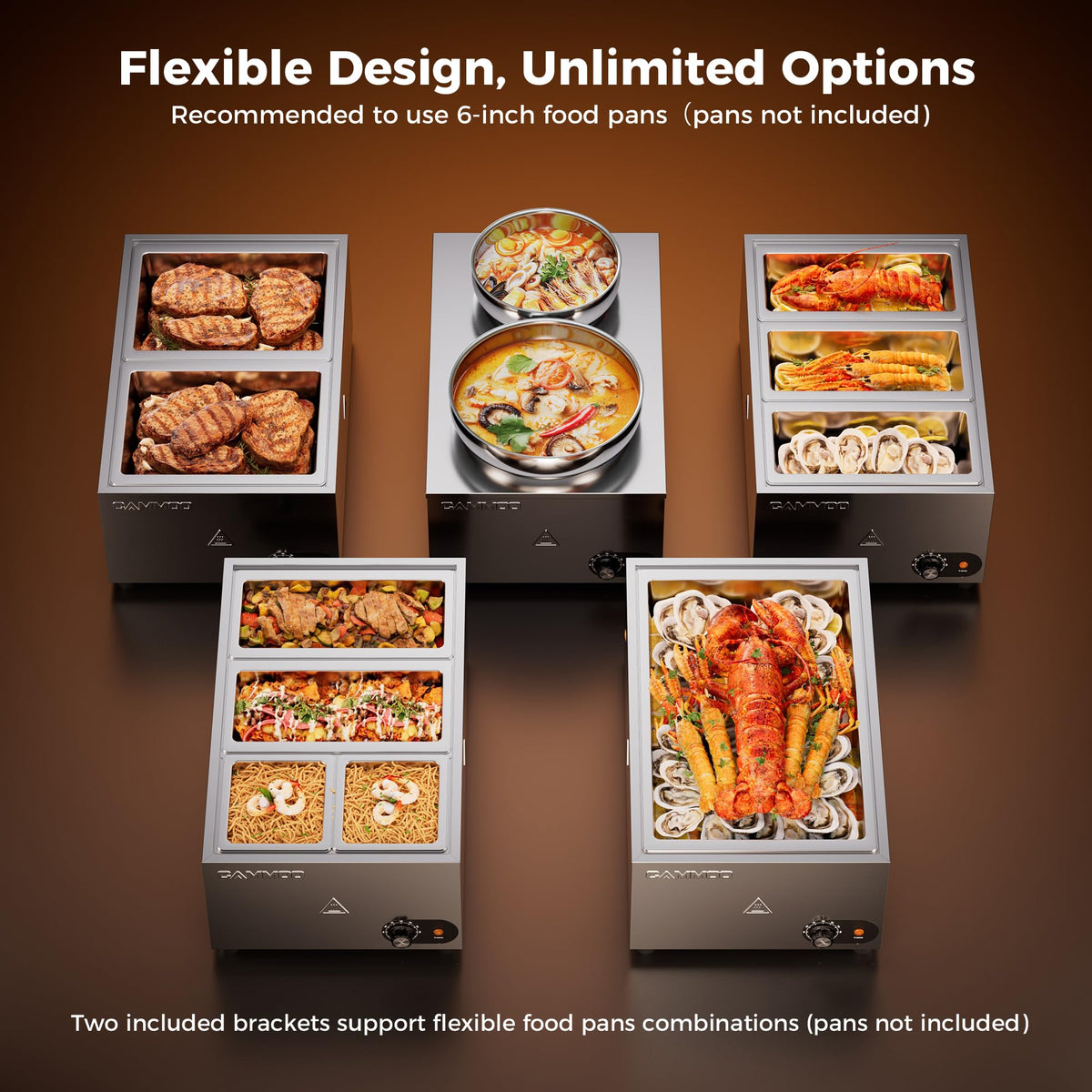 CAMMOO 2-in-1 Steam Table Food Warmer and Soup Warmer Commercial Portable