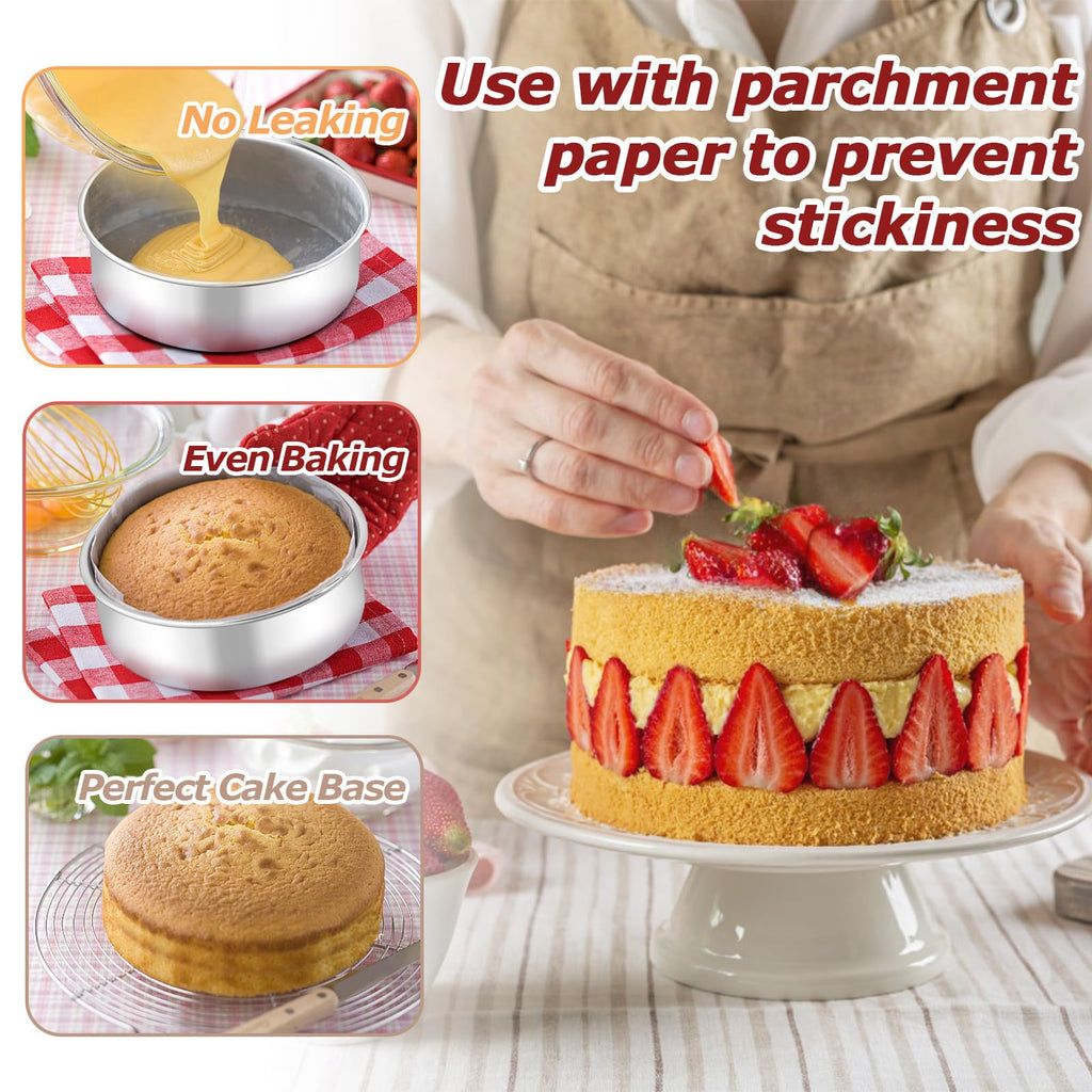 LIANYU 6 Inch Round Cake Pan, Stainless Steel Baking Layer Cake Pan Tin
