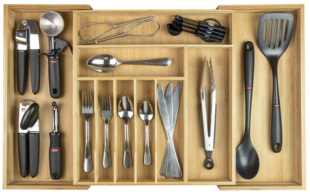 KitchenEdge Silverware & Utensil Drawer Organizer, 16-28 in, Bamboo