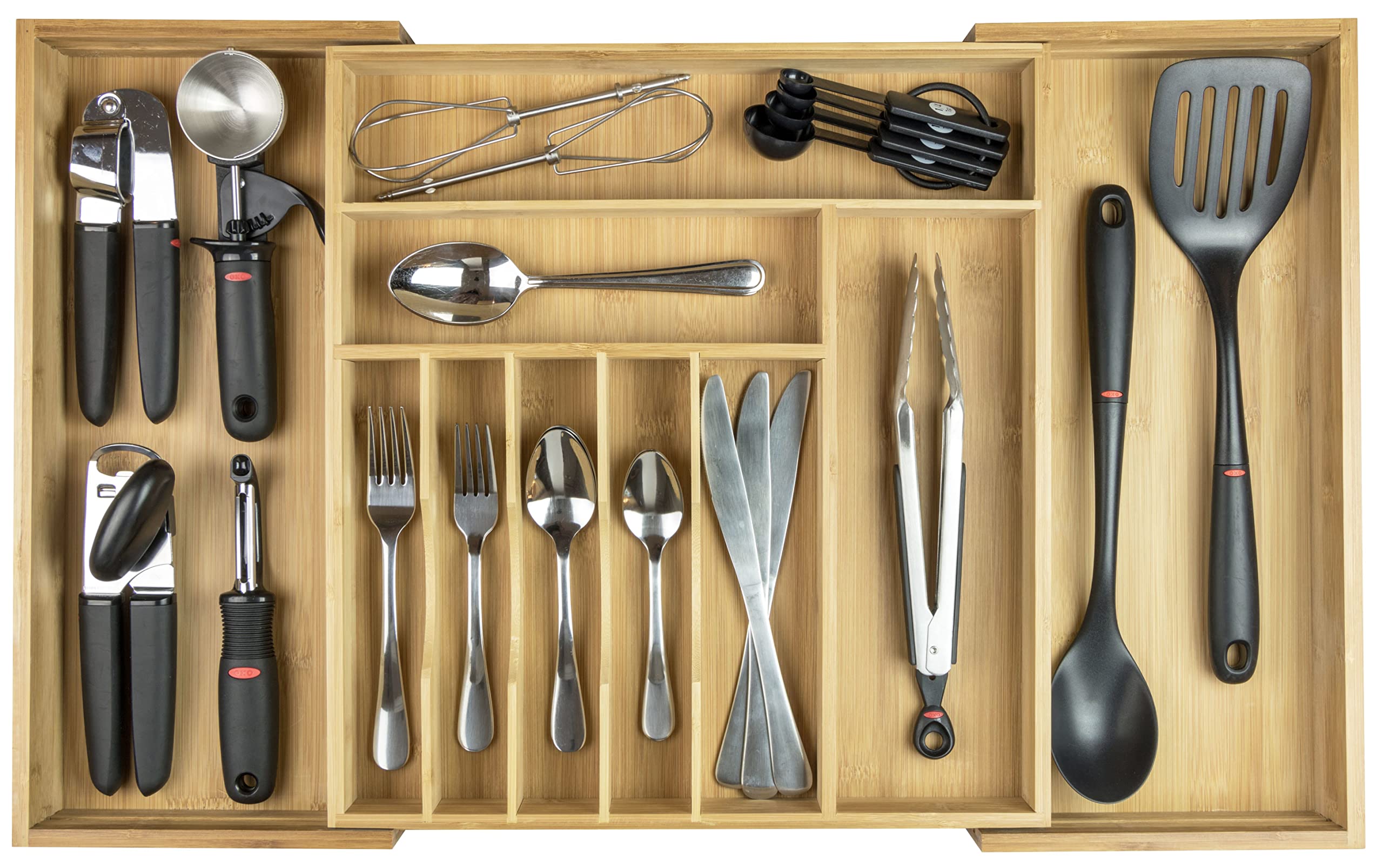 KitchenEdge Silverware & Utensil Drawer Organizer, 16-28 in, Bamboo