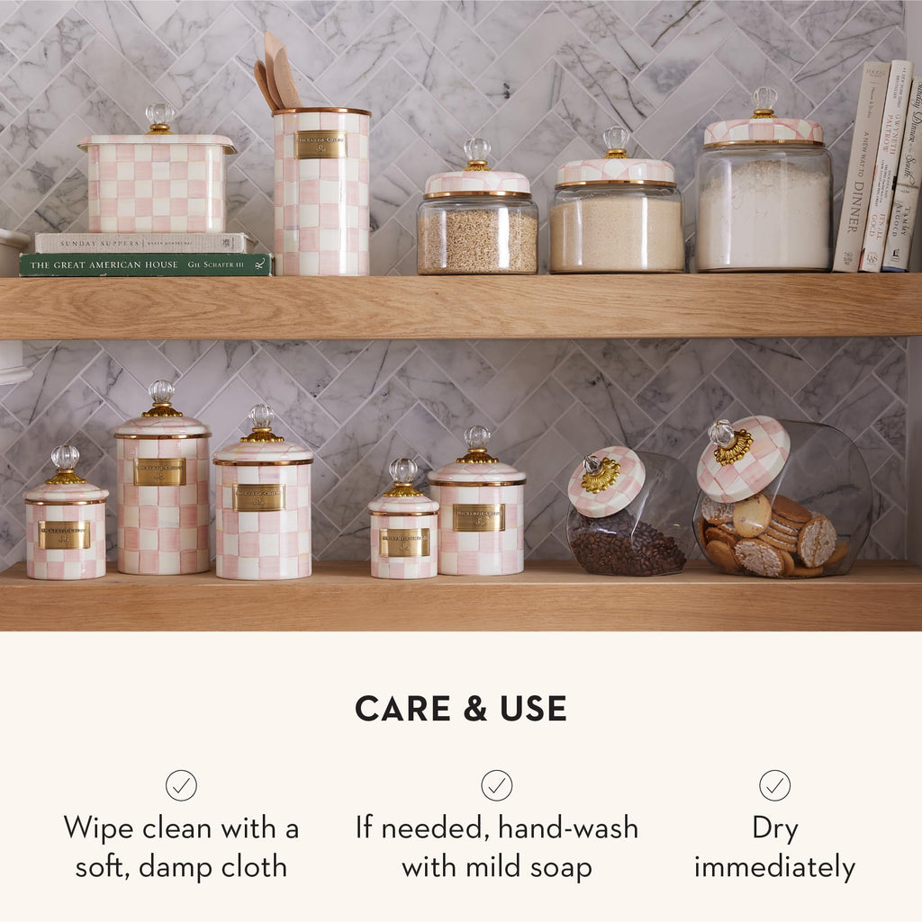 MACKENZIE-CHILDS Enamel Canister, Demi, Pink-and-White Rosy Check
