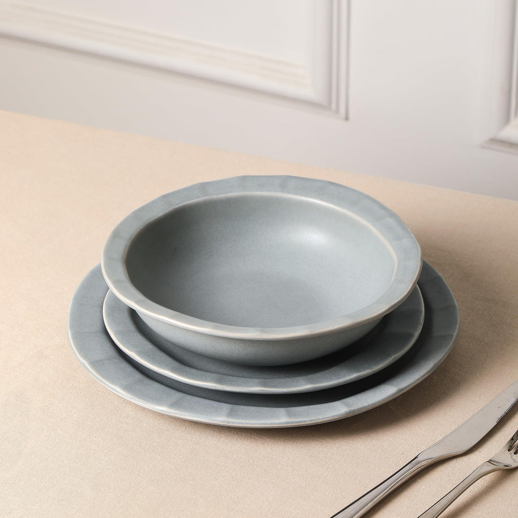 Stone Lain Oasis Stoneware Bowl Dish Set, 4-Piece Pasta Bowls - Ceramic Serving Dishes for Ramen, Fruit, Cereal, Dinner - Microwave & Dishwasher Safe, Grey Blue