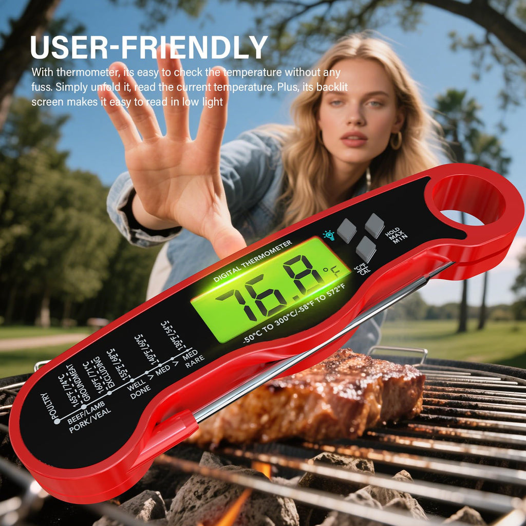 AWLKIM Meat Thermometer Digital, Instant Read Food Thermometer, Red
