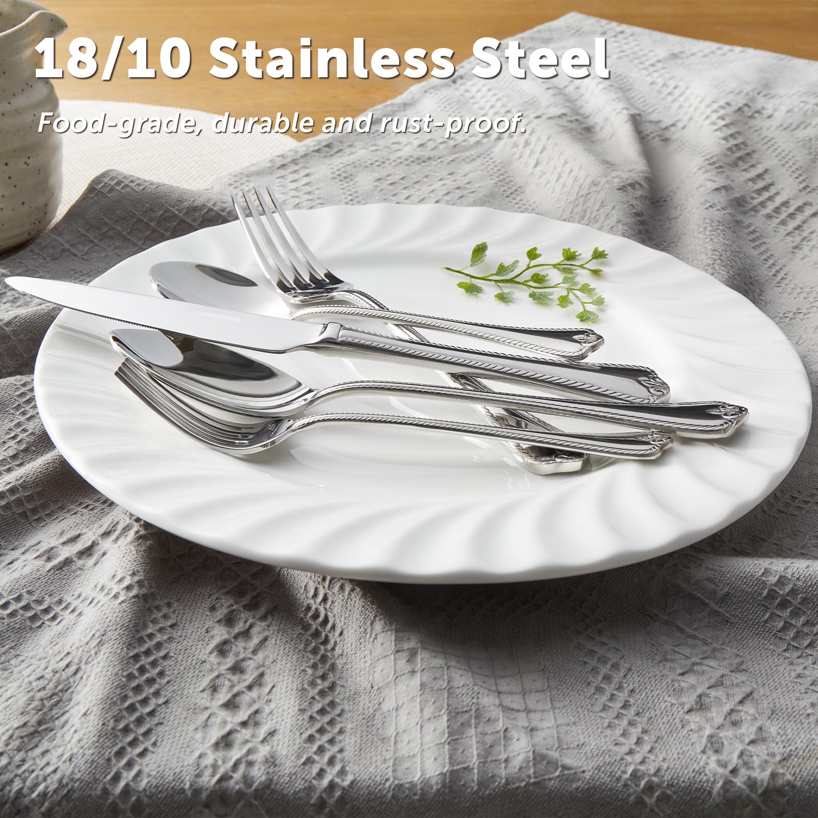 KINGSTONE 20-Piece Silverware Set, 18/10 Stainless Steel Flatware Set for 4