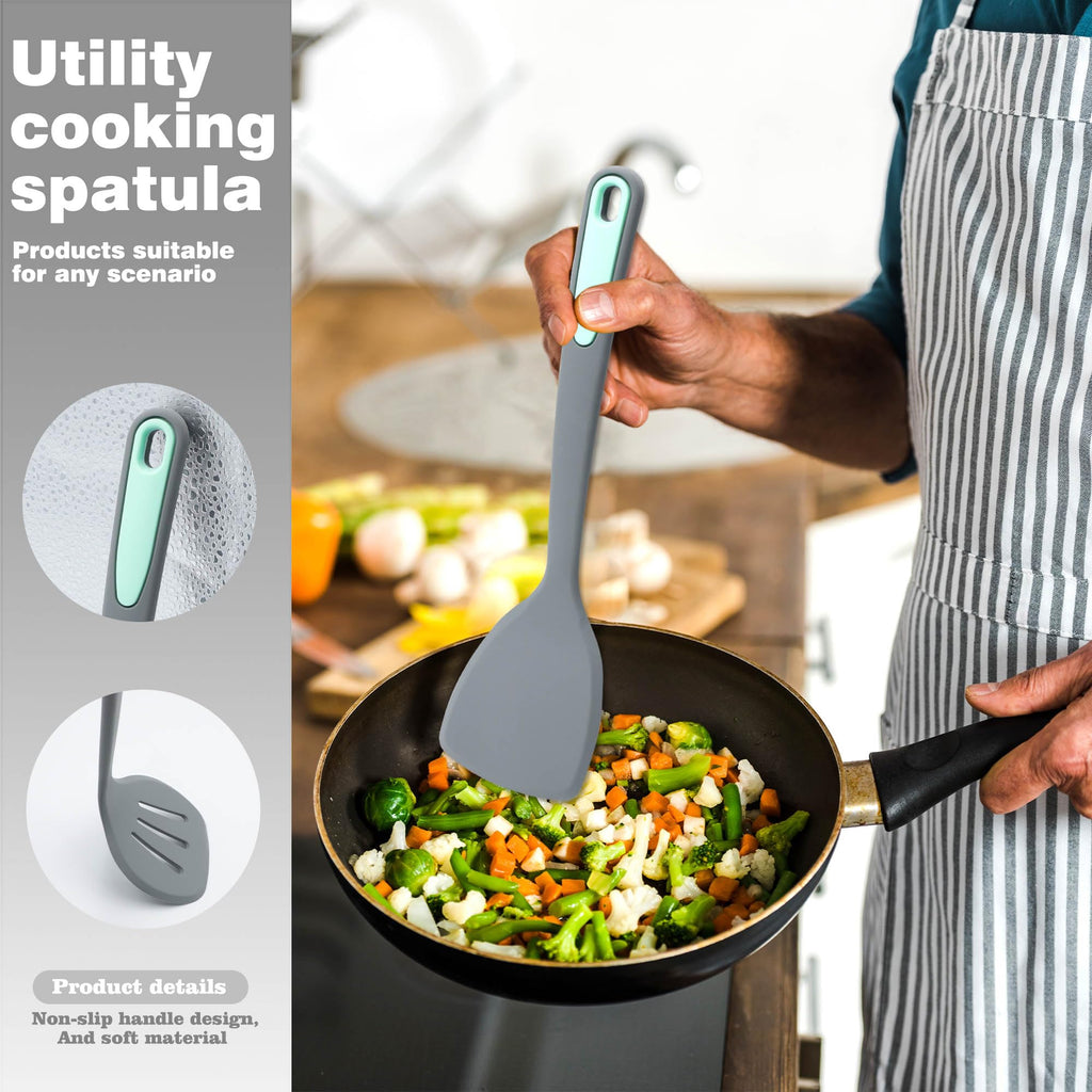 To encounter 5 Pieces Silicone Spatula Set, Non-Stick Silicone Turner Spatulas, Heat Resistance Cooking Utensils, Flip Turner for Fish, Egg, Pancake,Dishwasher Safe, Light Grey