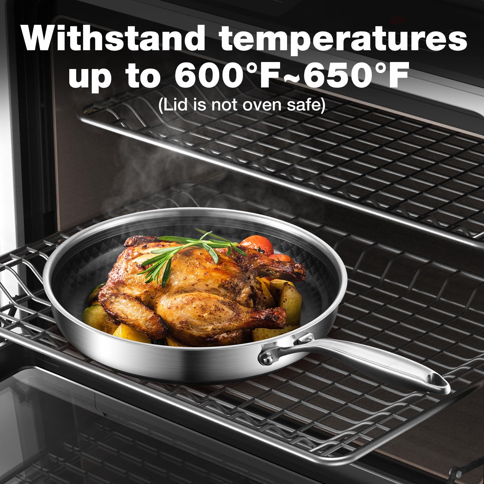 MOUTIUS 8-10 Inch Non Stick Frying Pans, Ceramic Coating NonStick Stainless Steel Pan Set, Tri-Ply Skillets and Pan Set with Lid, Cool-Touch Handle, Dishwasher and Oven Safe