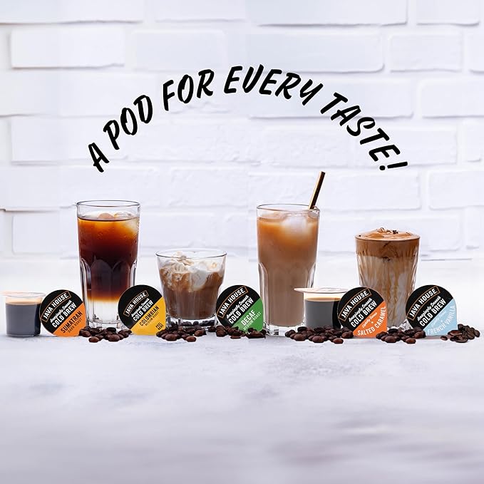Java House Single-Serve Cold Brew Coffee Pods – Premium 100% Arabica Liquid Concentrate – Smooth & Bold Colombian Roast – 12 Pods – Ready Hot or Iced, Travel-Friendly, TSA Approved
