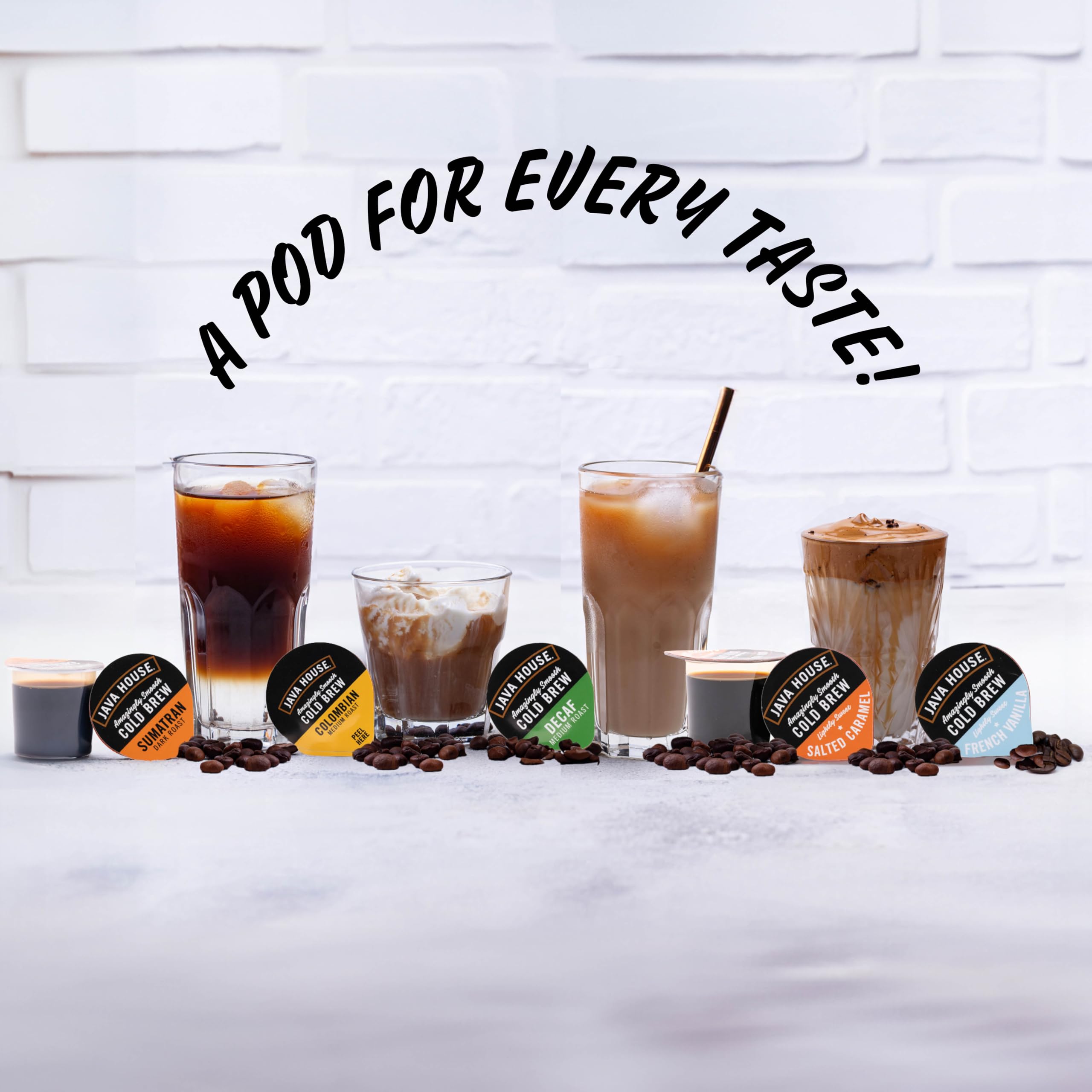 JAVA HOUSE French Vanilla Latte Cold Brew Coffee Capsules, 1.35 Fluid Ounces (48 Count) Peel and Pour, TSA Approved, Travel Friendly Cold Brew, Hot or Iced