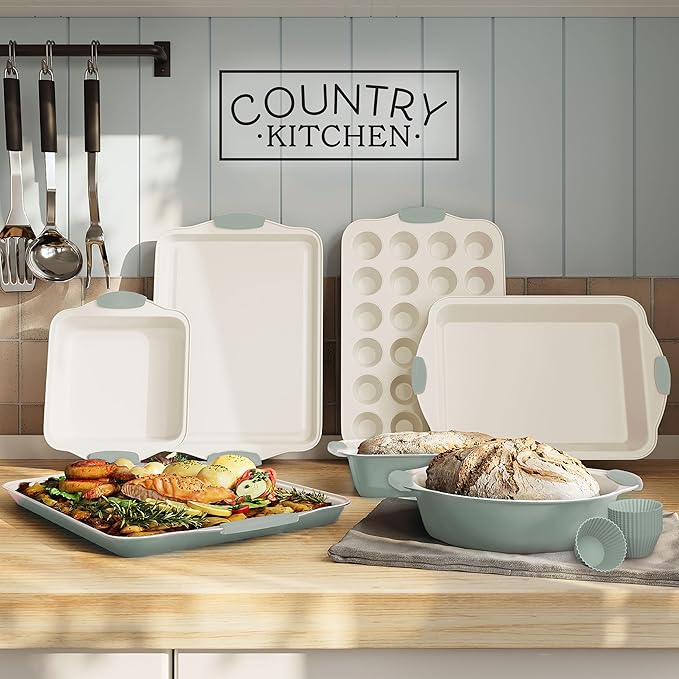 Country Kitchen Nonstick Stackable Bakeware Set - Durable, Easy Release Baking Set- 22 Pc. Includes Silicone Muffin Cups