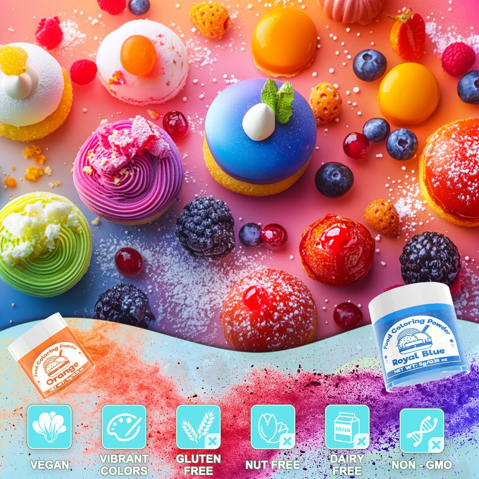 Food Coloring Powder for Baking - 15 Bright Colors Powdered Food Coloring