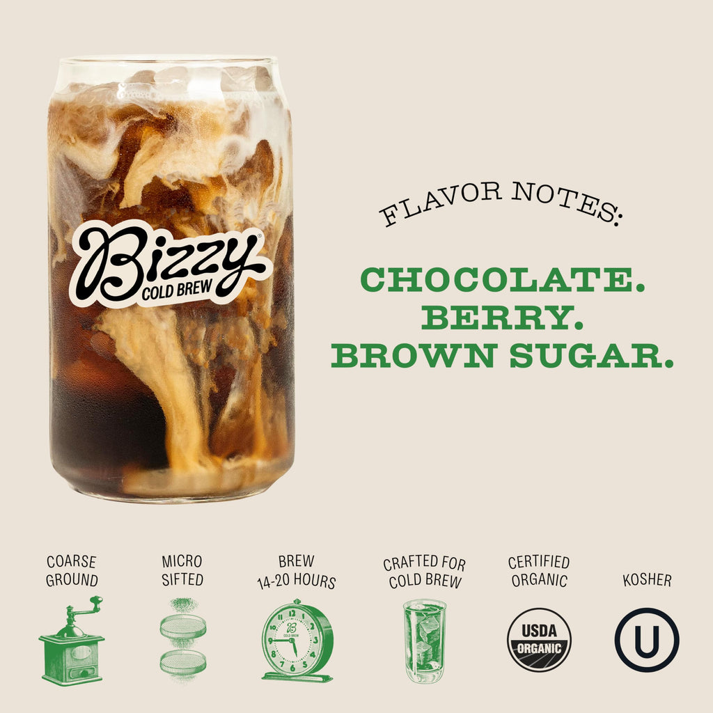 Bizzy Organic Cold Brew Coffee, Espresso Blend, Brew Bags, 4 ct