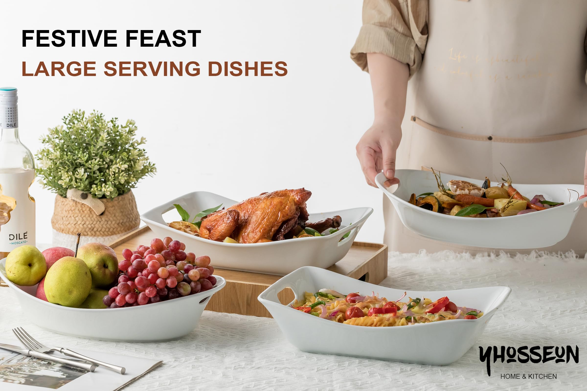 YHOSSEUN Large Serving Bowls with Handles, Serving Dishes For Entertaining