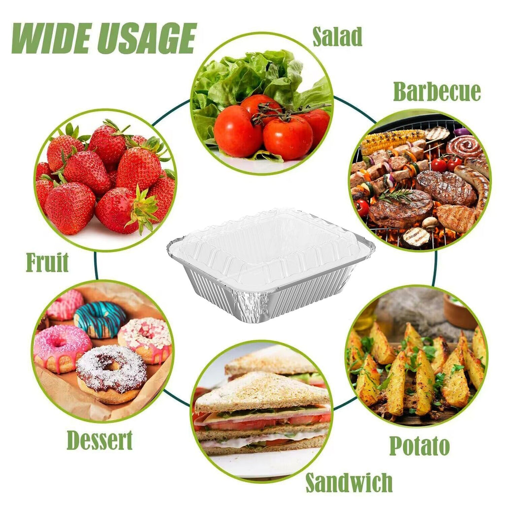 8.3"x6.2" 2.25LB Disposable Tin Foil Pans with Plastic Lids, 100 PACK