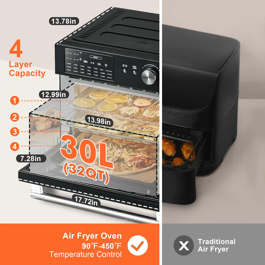 32Qt Extra Large Air Fryer Toaster Oven, 21-in-1 Rotisserie Convection Oven