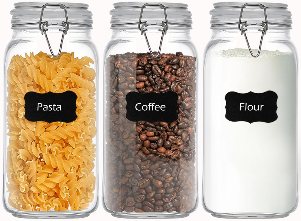 VIEWELLD 78oz Square Glass Food Storage Jars Storage Container with Clear Preserving Seal Wire Clip Fastening for Kitchen Canning Flour, Cereal, Pasta, Sugar, Beans