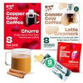 Copper Cow Coffee Vietnamese Churro Pour Over Coffee & Creamer Set, 8 Coffees + 8 Creamers | Dark Roast | Real Cinnamon | No Artificial Flavors | No Refrigeration Needed | As Seen on Shark Tank