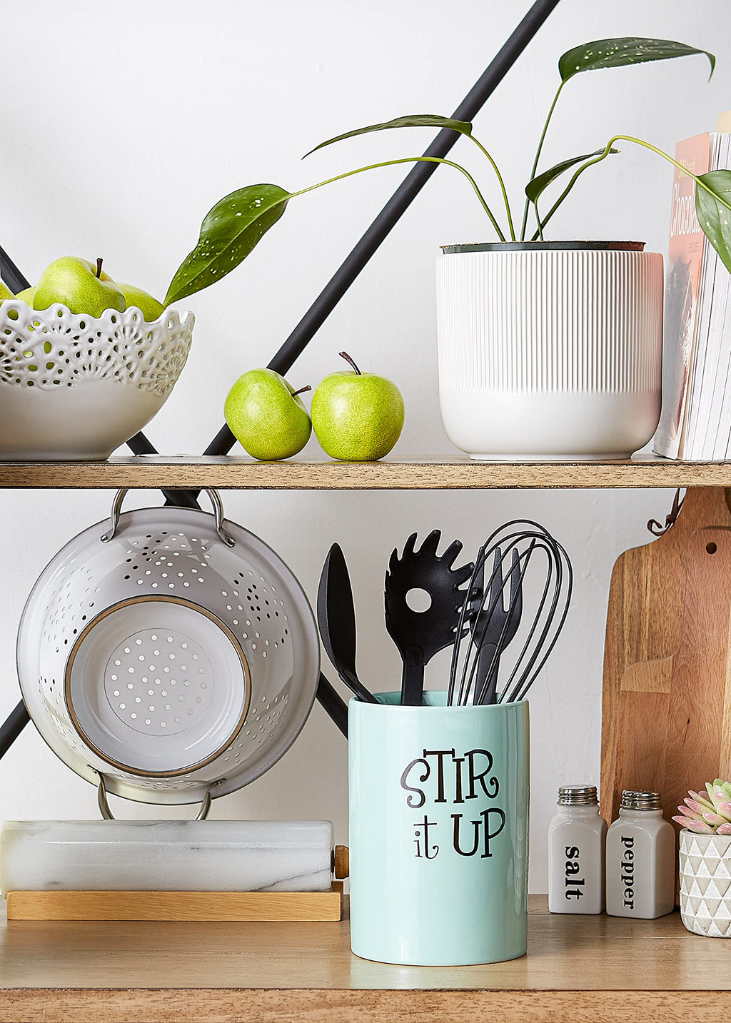 DII Kitchen Accessories Retro Collection, Ceramics, Utensil Holder, Aqua