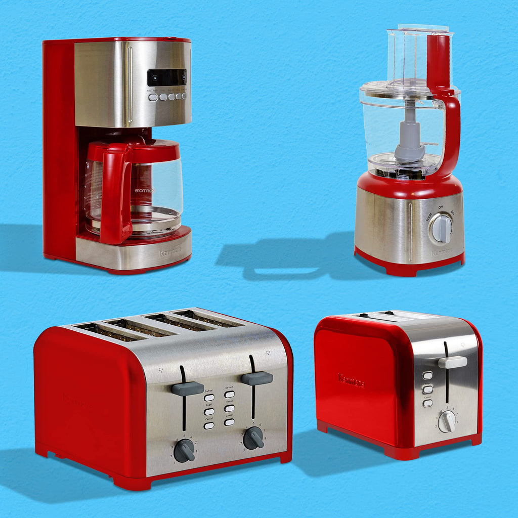 Slice Toaster, Red Stainless Steel, Dual Controls, Extra Wide Slots, Bagel and Defrost Functions, 9 Browning Levels, Removable Crumb Trays, for Bread, Toast, English Muffin, Toaster Strudel