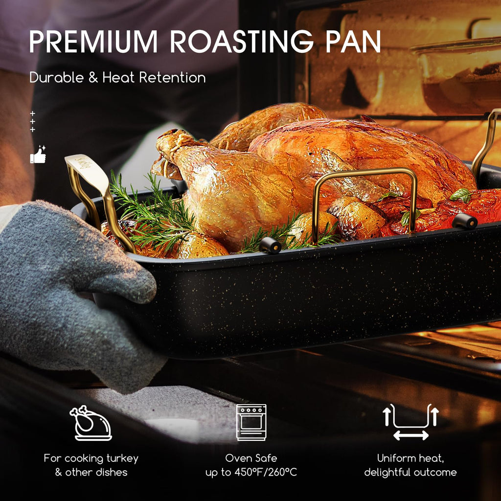 Nonstick Roasting Pan with Rack, 17" x 13" Large Turkey Roaster Pan