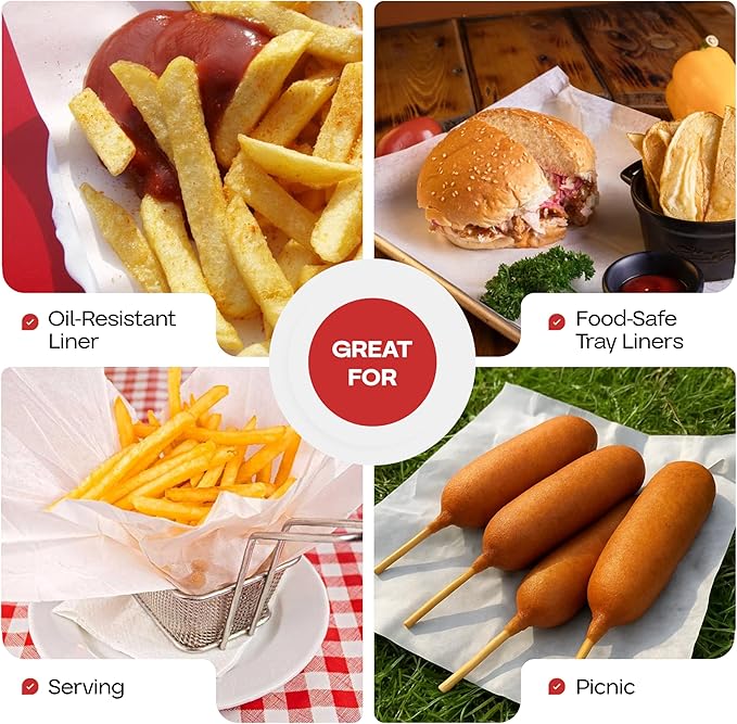 White Deli Paper Sheets, 12" x 12" (50 pcs.) - USA-Made Premium Food Basket Liners - PFAS-Free Grease Resistant Deli Paper Sheets for Food, Snack & Baking Wrap, Picnic & Party by IDL Packaging