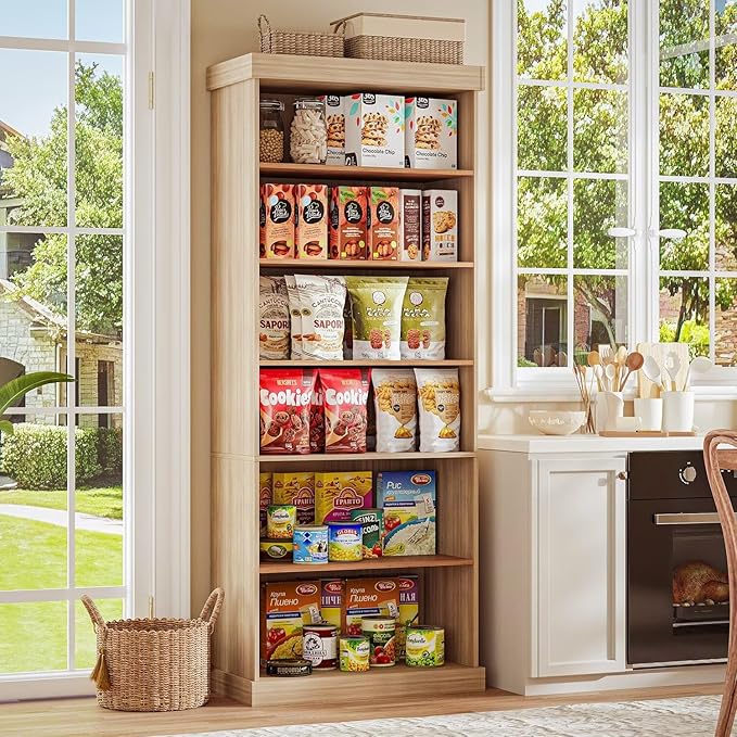 70.8" Tall Farmhouse Bookshelf with Glass Doors, Modular Bookcase with 6-Tier Adjustable Shelves, Large Storage Cabinet for Kitchen, Living Room, Brown, Set of 3