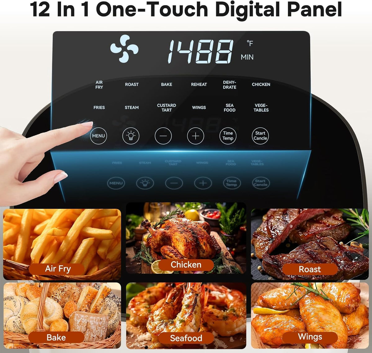 Simple Deluxe 12-in-1 Air Fryer 6.34 Qt, Digital Preset Airfryer with Visible Window, Nonstick and Dishwasher-Safe Basket, Air Fry, Roast, Bake, Dehydrate, Fries, 1700W, Beige
