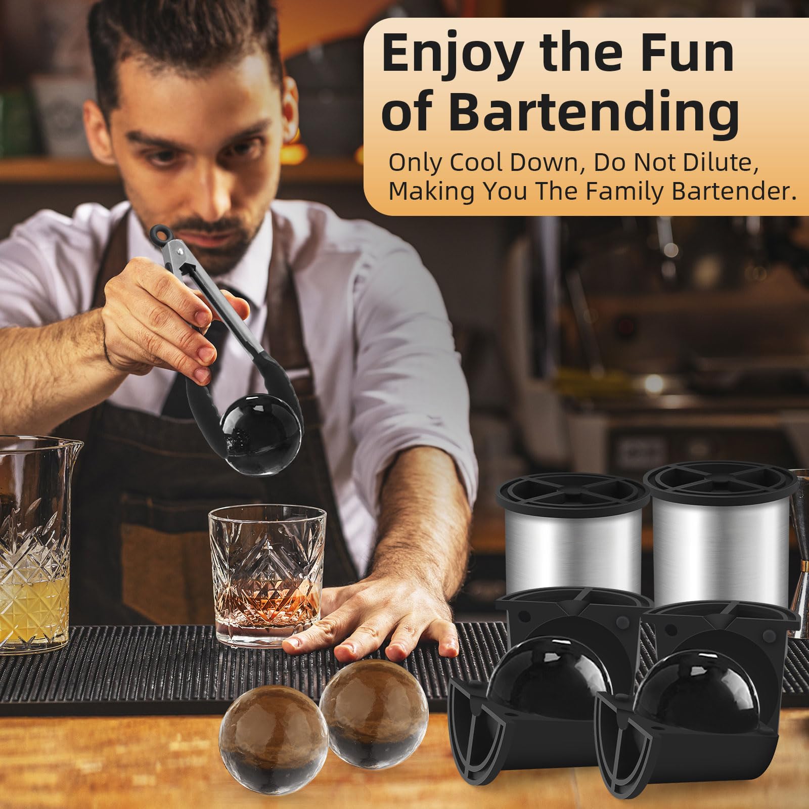 Clear Ice Cube Maker, 2.5 Inch Stainless Steel Crystal Large Clear Ice Ball Maker, Silicone Ice Cube Mold for Cocktails, Drinks & Bourbon, Whiskey Gifts for Men, Metal Color(2 Pack)