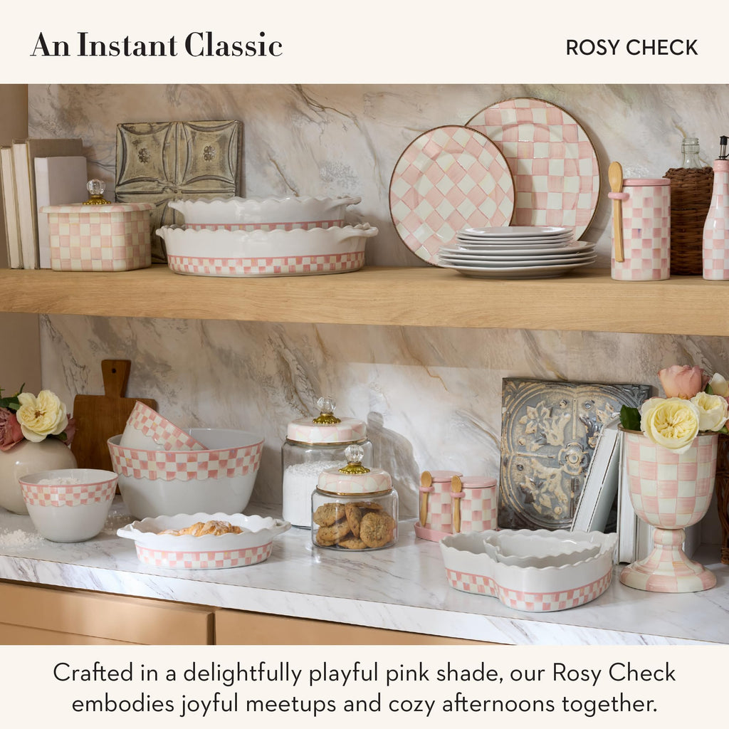 MACKENZIE-CHILDS Ceramic Rolling Pin, Pink-and-White Rosy Check