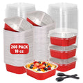 200 Pack 10 oz Square Mini Cake Pans with Lids, Disposable Aluminum Foil Baking Cups for Brownies, Cupcakes, Cheesecake & Catering (Red)