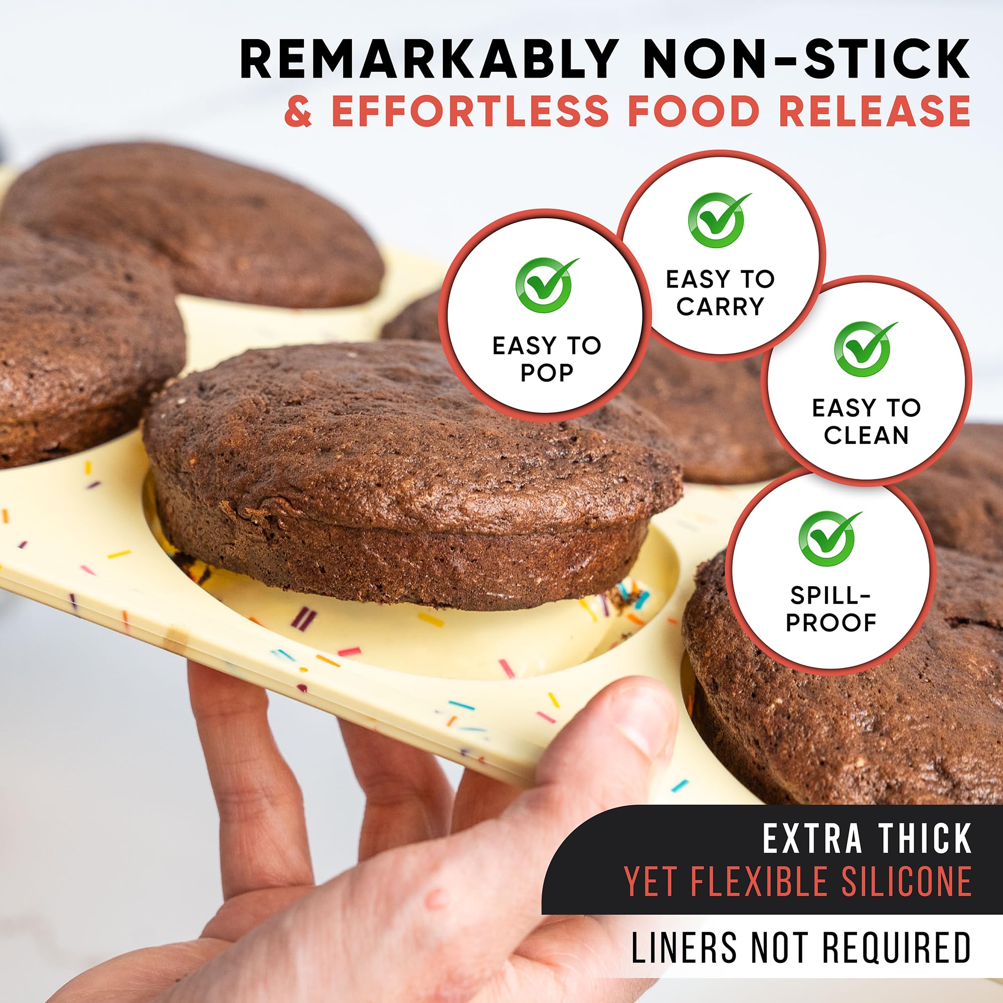 BAKE BOSS Jumbo Top Silicone Muffin Pans for Baking, 4 Inch Silicone Jumbo Muffin Pan 6 Cup, Egg Pan for Baking English muffins, Whoopie Pies, Corn Bread Bites, Confetti Muffin Top Pans Non Stick