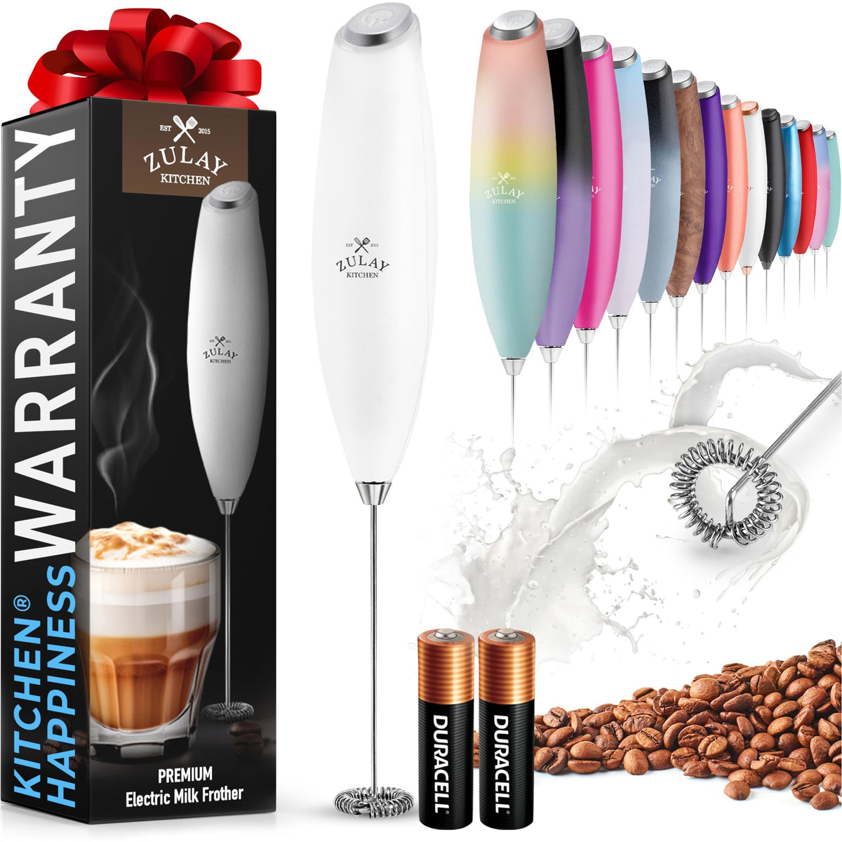 Zulay Powerful Milk Frother for Coffee with Upgraded Titanium Motor - Handheld Electric Whisk, Milk Foamer, Mini Mixer & Coffee Blender for Frappe, Latte, Matcha, No Stand - Pristine Teal