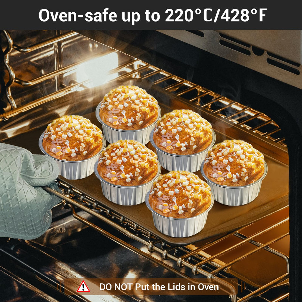 EUSOAR Muffin Cupcake Liners for Baking, 50pcs 5oz 125ml Disposable Ramekins, Aluminum Foil Muffin Liners Cups with Lids, Disposable Aluminum Foil Cupcake Baking Cups Holders Cases Boxes Pans with Lid
